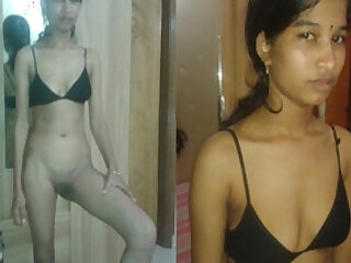 Desi damsel sits on a bed and showcases