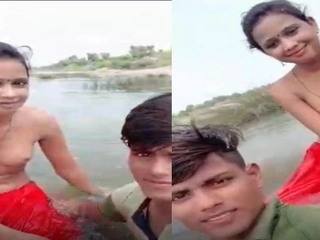 Indian village girl takes selfies in the
